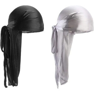 ❤️2 PCS Silk Durags, Durag Long Tail Doo Rags 360 Wave Cap Bandana Hat Durag Cap